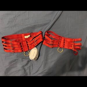 NWT Bordelle Bondage Webbed Garters (pair) burnt Red